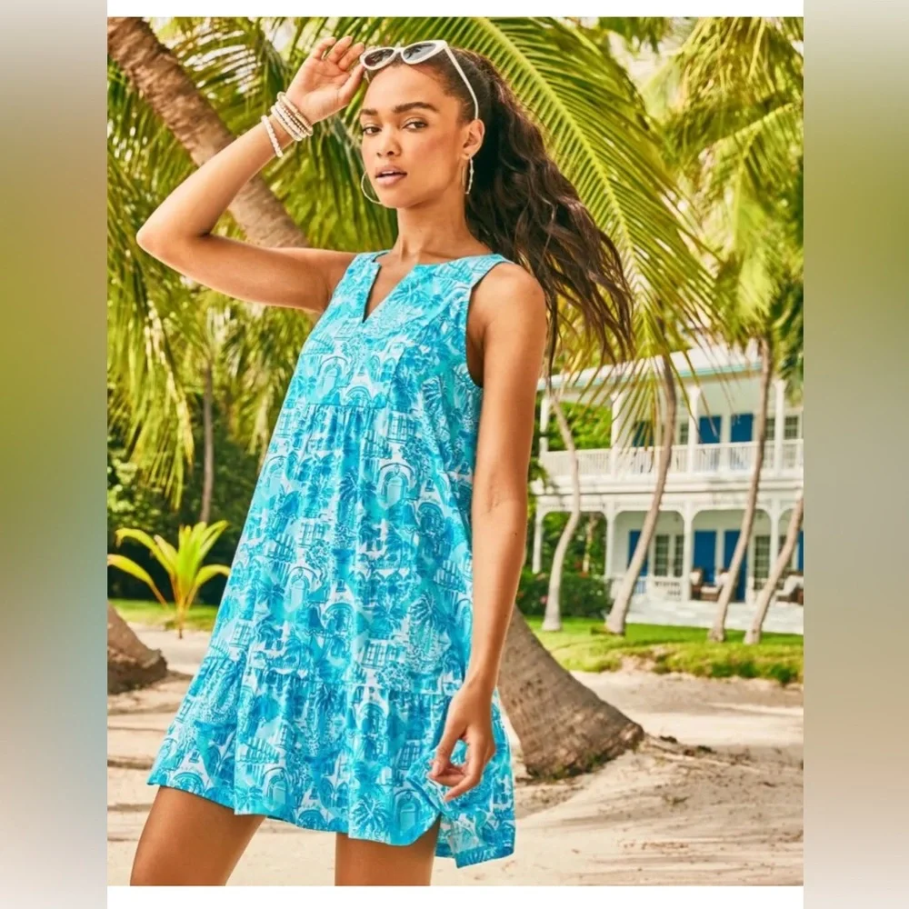 Lilly Pulitzer Lindy Dress Amalfi Blue Sunny State Of Mind Sleeveless NWT XL - Picture 4 of 4